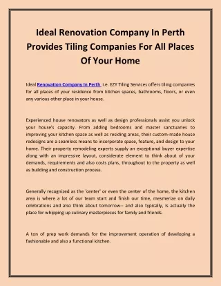 Ideal Renovation Company In Perth Provides Tiling Companies For All Places Of Your Home
