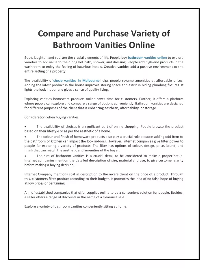 compare and purchase variety of bathroom vanities