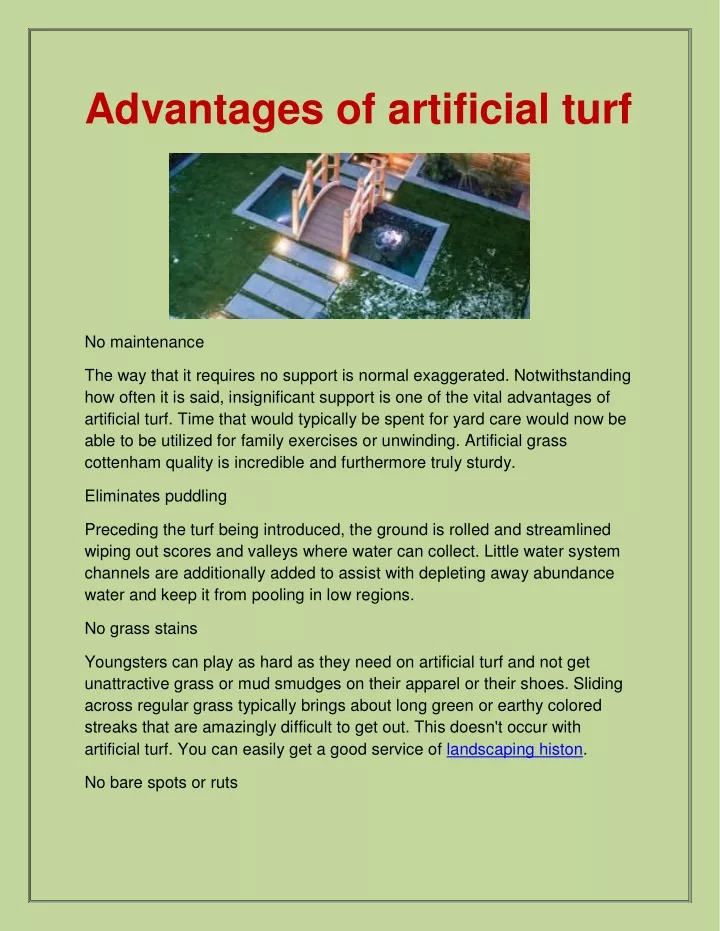 advantages of artificial turf