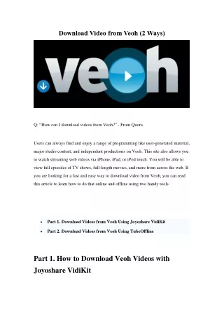 Download Video from Veoh (Top 2 Ways)