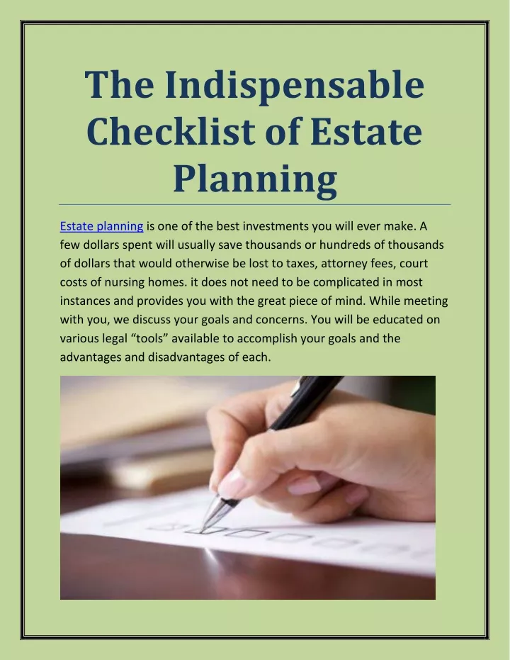 the indispensable checklist of estate planning