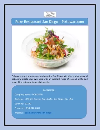 Poke Restaurant San Diego | Pokewan.com