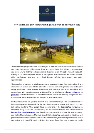 How to find the Best Restaurant in Jaisalmer at an Affordable rate-converted