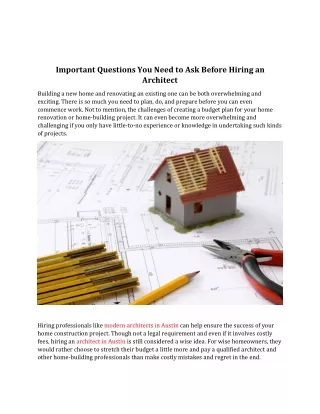 Important Questions You Need to Ask Before Hiring an Architect
