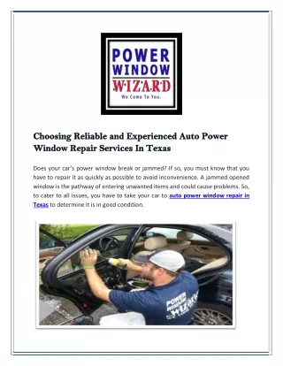 Choosing Reliable and Experienced Auto Power Window Repair Services In Texas