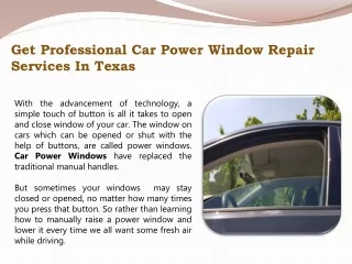 Get Professional Car Power Window Repair Services In Texas