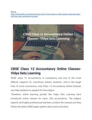 CBSE Class 12 Accountancy Online Classes- Vidya Setu Learning