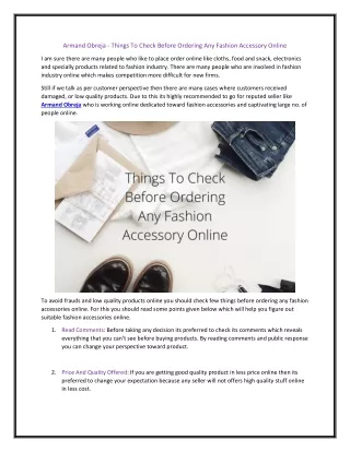 Armand Obreja - Things To Check Before Ordering Any Fashion Accessory Online