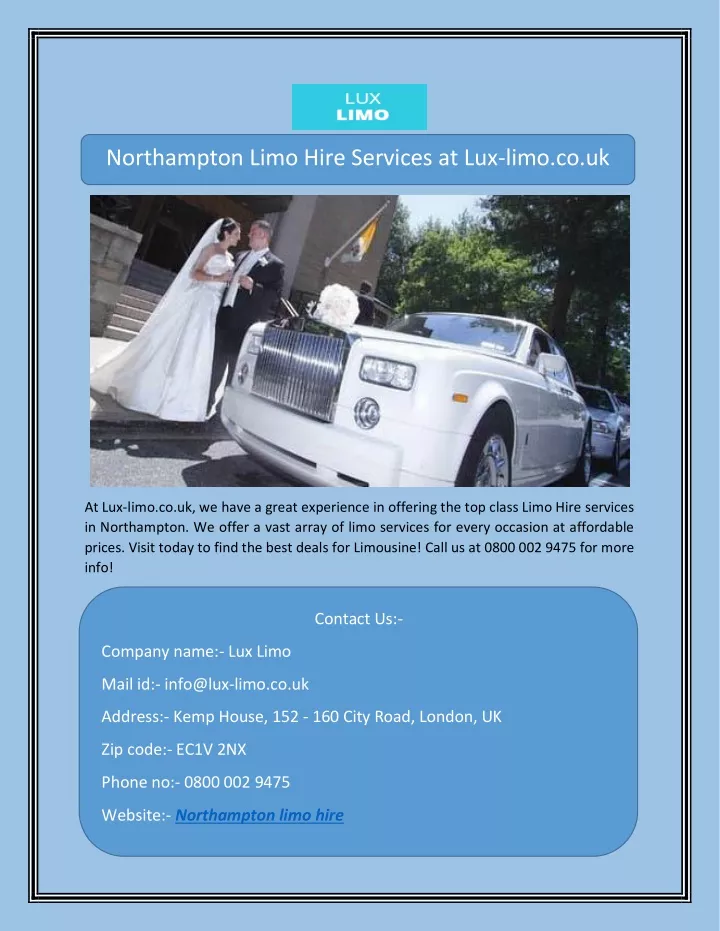 northampton limo hire services at lux limo co uk