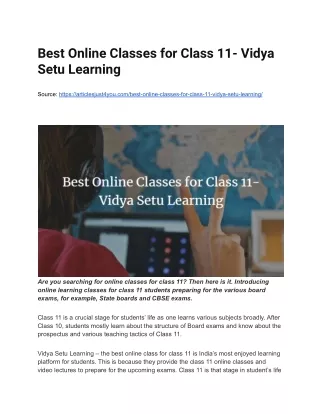 Best Online Classes for Class 11- Vidya Setu Learning