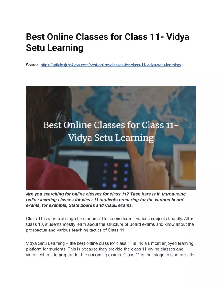 best online classes for class 11 vidya setu
