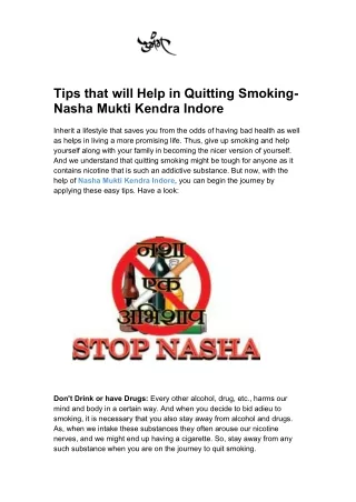 Tips that will Help in Quitting Smoking- Nasha Mukti Kendra Indore