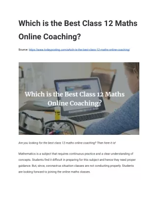 Which is the Best Class 12 Maths Online Coaching?