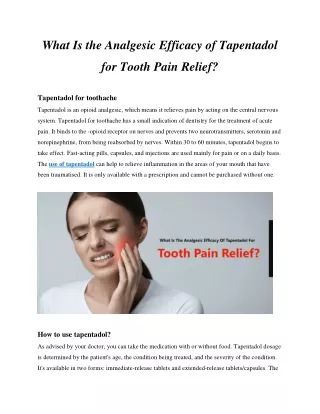 What Is the Analgesic Efficacy of Tapentadol for Tooth Pain Relief?