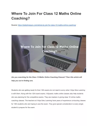 Where To Join For Class 12 Maths Online Coaching?