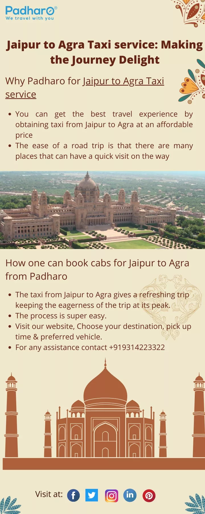 jaipur to agra taxi service making the journey