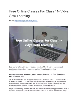 Free Online Classes For Class 11- Vidya Setu Learning