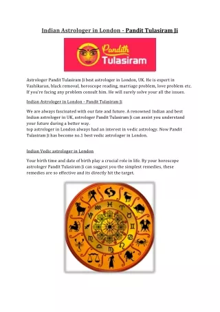 Indian Astrologer in London - Pandit Tulasiram Ji