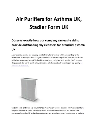 air purifiers for asthma UK, Stadler Form UK