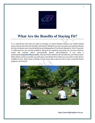 What Are the Benefits of Staying Fit