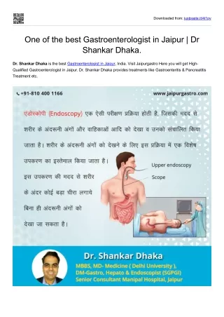 Dr Shankar Dhaka | One of the most experienced Gastroenterologist in Jaipur, Ind