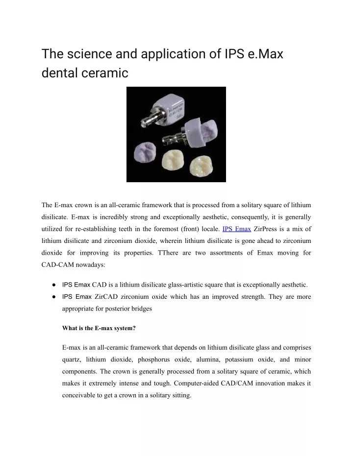 the science and application of ips e max dental
