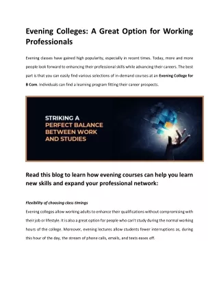 Evening Colleges A Great Option for Working Professionals