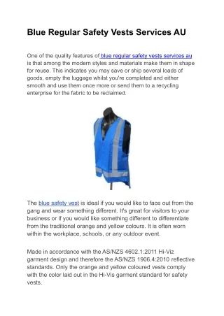 Blue Regular Safety Vests Services AU