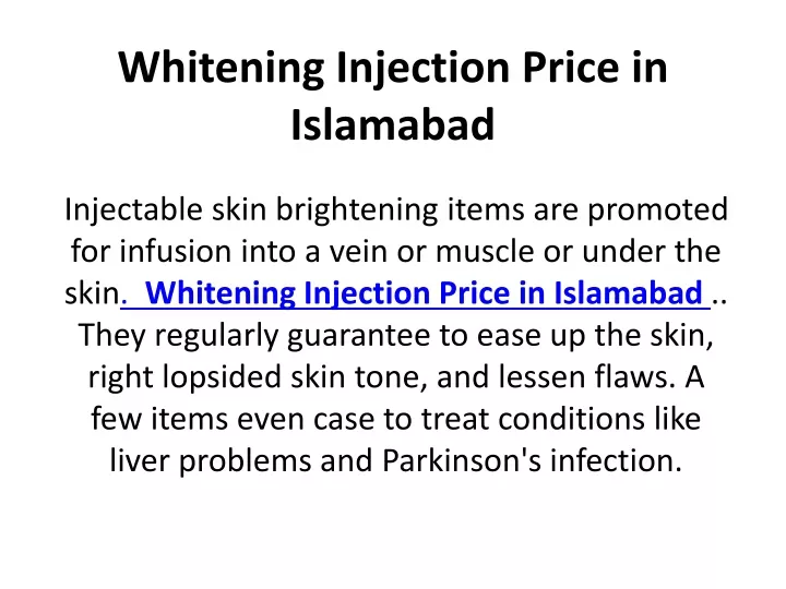 whitening injection price in islamabad