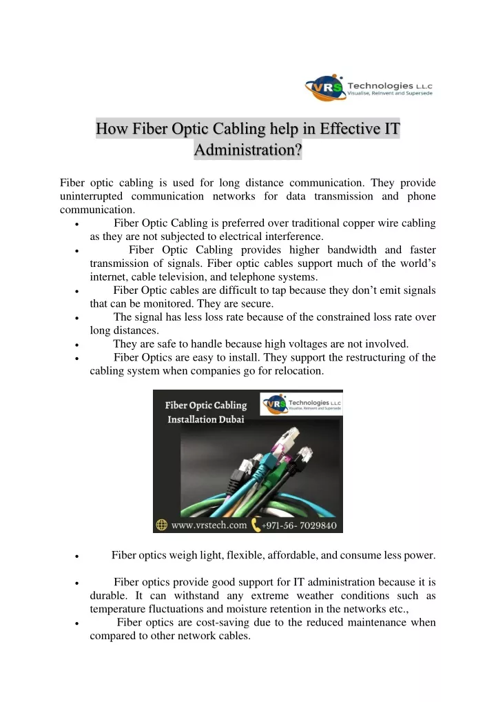 how fiber optic cabling help in effective