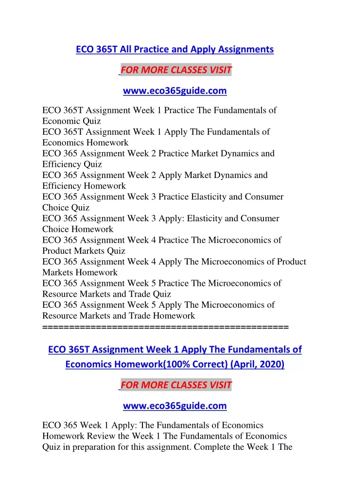 eco 365t all practice and apply assignments