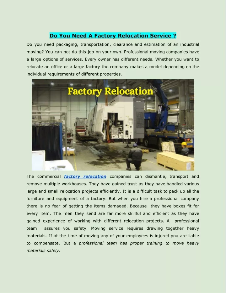 do you need a factory relocation service