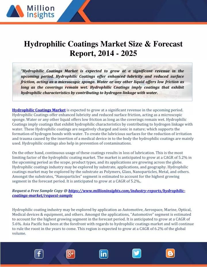 hydrophilic coatings market size forecast report