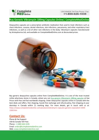 Buy Generic Vibramycin 100mg Capsules Online