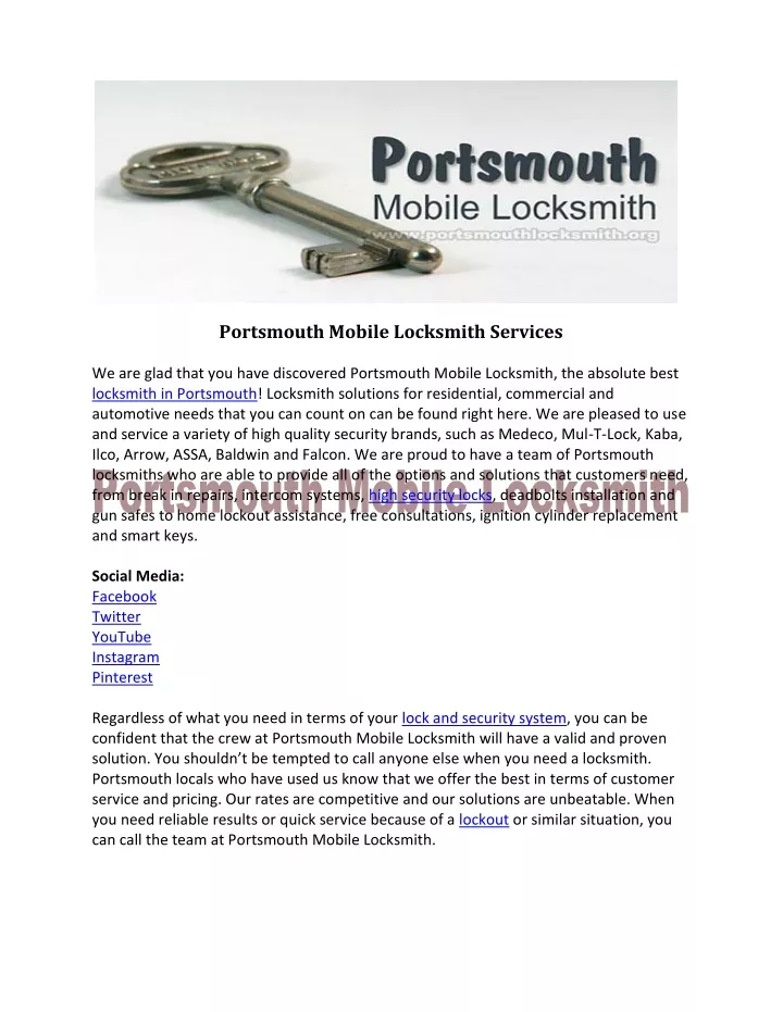 portsmouth mobile locksmith services