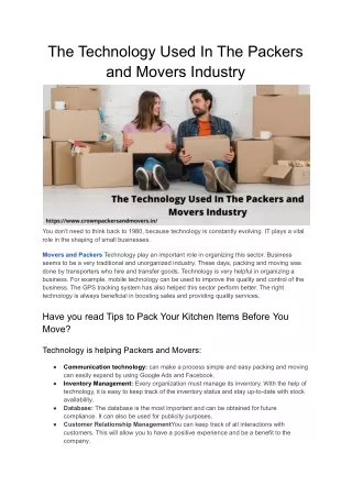 The technology used in the Packers and Movers Industry