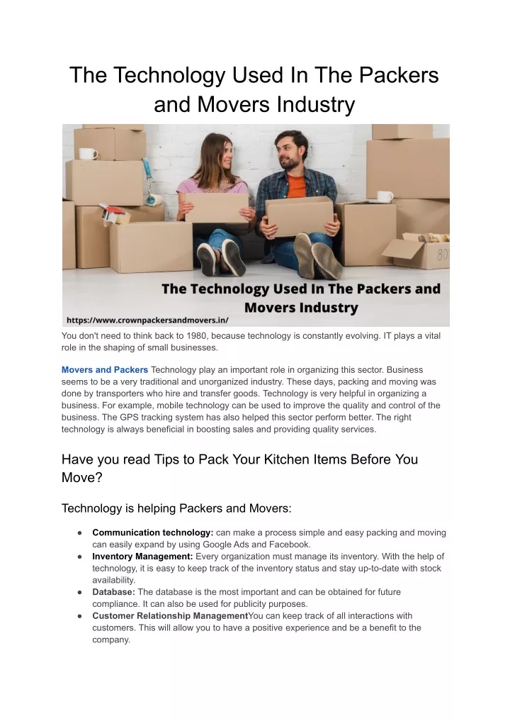 the technology used in the packers and movers