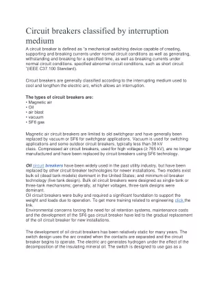 Circuit breakers classified by interruption medium