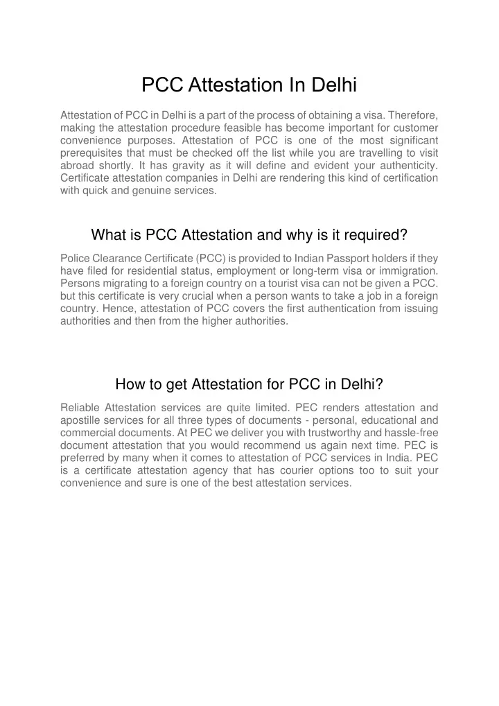 pcc attestation in delhi