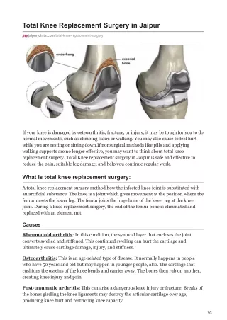 total knee replacement surgery in jaipur