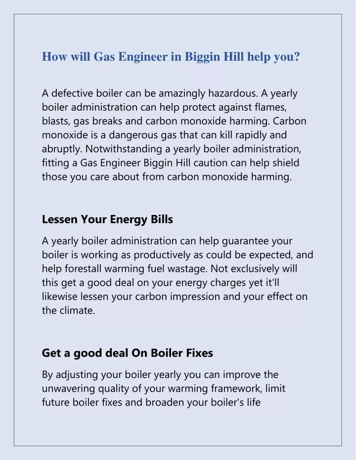 how will gas engineer in biggin hill help you