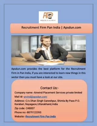 Recruitment Firm Pan India  Apsdun.com