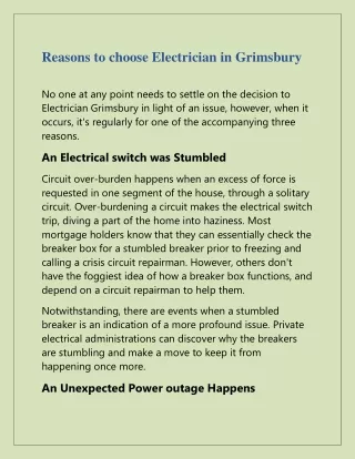 reasons to choose electrician in grimsbury
