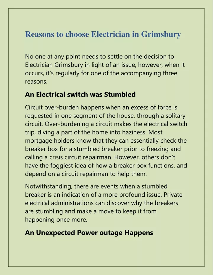 reasons to choose electrician in grimsbury