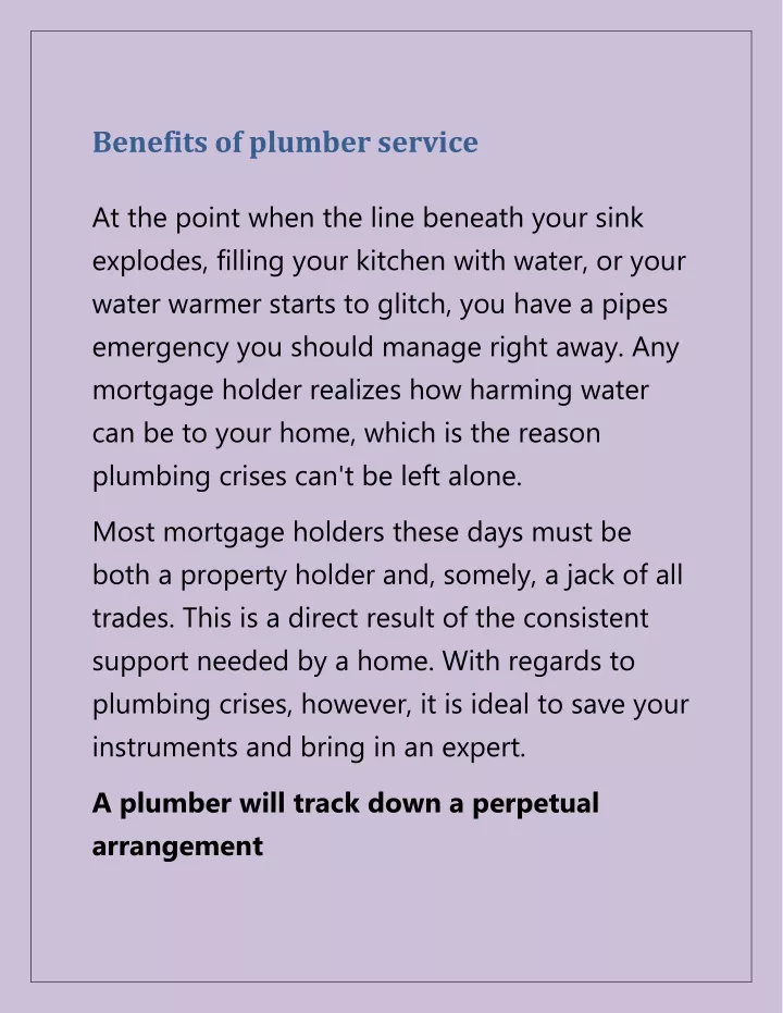 benefits of plumber service