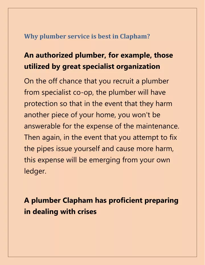 why plumber service is best in clapham