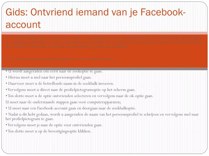 gids ontvriend iemand van je facebook account