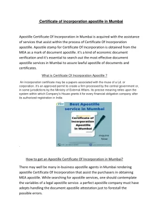 Certificate of incorporation apostille in Mumbai-converted