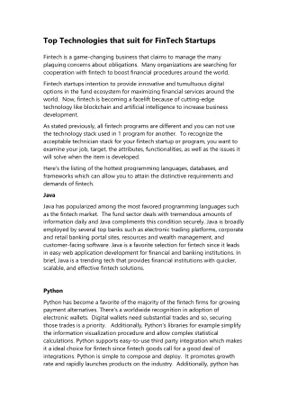 top technologies that suit for fintech startups