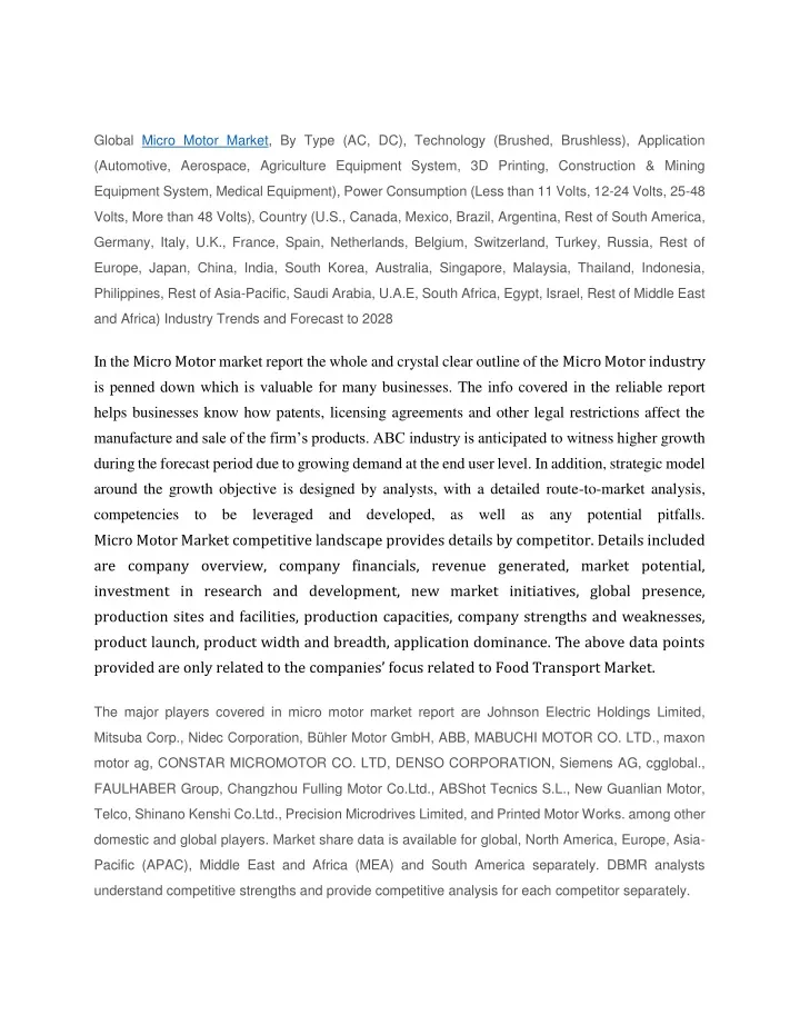 global micro motor market by type